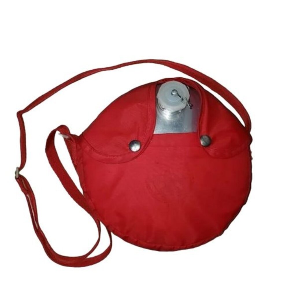 VINTAGE BOY SCOUTS OF AMERICA ALUMINIUM CANTEEN WITH RED NYLON CASE WITH STRAP